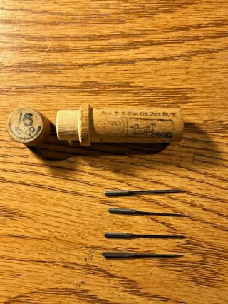Vintage Boye Willcox & Gibbs 16 Sewing Machine Needles (4) W/ Wood Tube 40 - 100