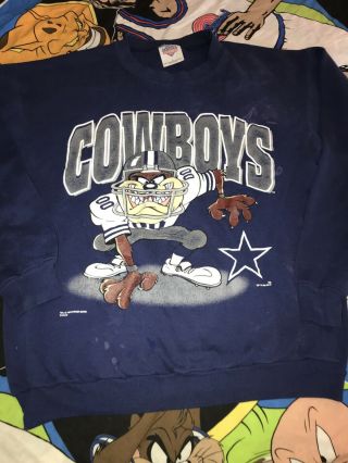 Vintage 1996 Nfl Dallas Cowboys Taz Looney Tunes Warner Bros Men Sz L Sweatshirt