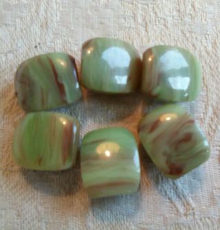 Set 6 Vintage Buttons Avocado Green And Brown Swirled Chunky Plastic.  75 In Acro