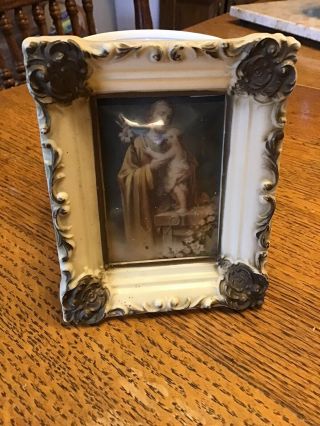Vintage Hard Plastic Religious Picture Frame - St.  Joseph With Christ Child