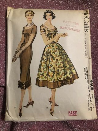 Vintage Mccall’s Pattern 4408 Size 16 Dress With Silm / Full Skirt With Bow
