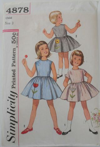 Vintage Simplicity Pattern 4878 Girls Size 3 Full Skirt Dress Flower Detail