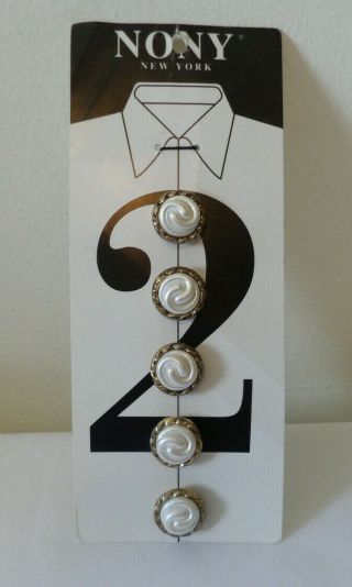 Vintage Nony York Button Covers White Sculpted Pearl Gold Accents 5 On Card