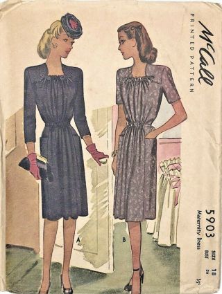 Vintage 1940s Womens Mccall 5903 Maternity Dress Sewing Pattern Size 18 Bust 36