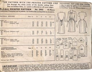 Vintage 1940s Womens McCall 5903 Maternity Dress Sewing Pattern Size 18 Bust 36 3