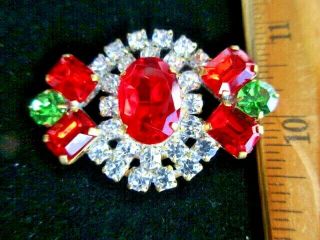 Magnificent Czech Vintage Glass Rhinestone Button Crystal & Green & Red