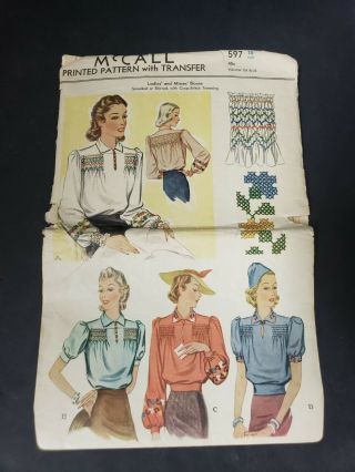 Vintage / Retro Mccall Printed Pattern W/ Transfer Ladies And Misses 