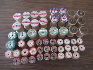 54 Vintage Wooden Thread Spools - All Empty Sewing Spool Various Sizes - Some Labels