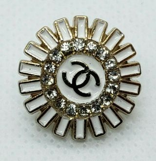1 White And Gold With Rhinestones Chanel Button 20 Mm Very Pretty