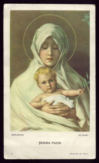 Regina Pacis - Virgin Mary & Child Jesus Vtg 1965 Holy Card