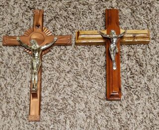 2 Jesus Cross Wood And Plastic Wall Hanging 6 1/2 Inch And 8 Inch