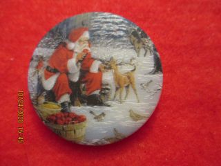 1 Czech Glass Decal Santa And Nature On A White Button - 1.  608 " = 40.  84mm