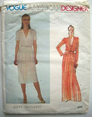 Vogue Designer John Anthony Basic Dress Pattern 2522 Size 18