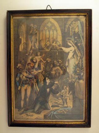 Antique Framed Engraving Of Saint Cecelia & The Golden Slipper,  9 " X 12 "