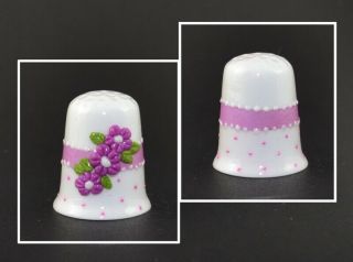Hand Painted Pink Flowers Thimble