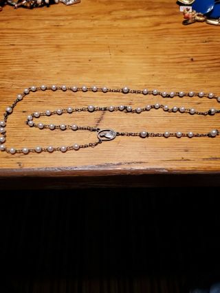 Vintage Antique Prayer Beads Rosary Necklace Virgin Mary & Jesus Pendant