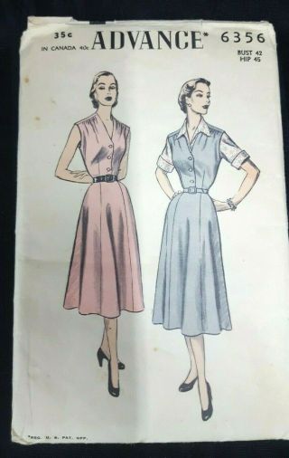 Advance 6356 Vintage 1930s - 40s Dress Sew Pattern Size 20 Bust 42 Hips 45 Cut