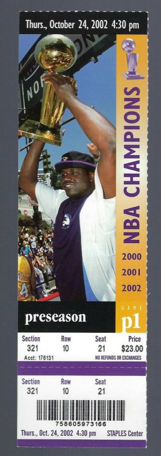 2002 - 2003 Nba Los Angeles Lakers Vintage Ticket - Kobe Bryant - Oct 24