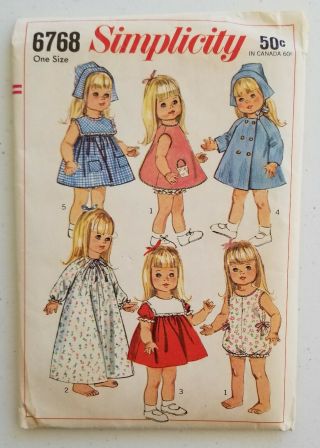 Vintage Simplicity 6768 Doll Clothes For 18 " Dolls Uncut