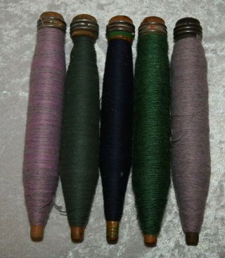 5 Vintage Wooden Industrial Textile Bobbins Spools Quills With Thread
