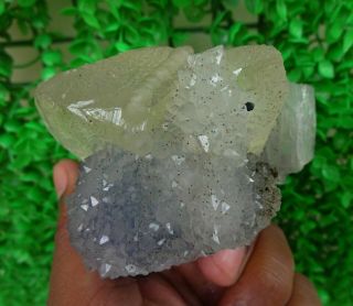 Fluorite Balls W/ Calcite On Mm Quartz Mineral Specimen