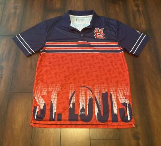 Mlb St.  Louis Cardinals Short Sleeve Polo Shirt Sz L City Skyline Baseball