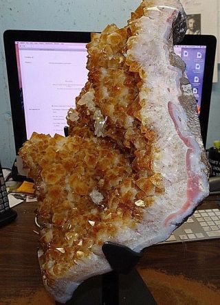 HUGE CITRINE CRYSTAL CLUSTER CATHEDRAL GEODE BRAZIL W/ STEEL STAND; FORMATIONS 2