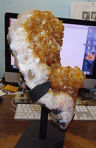 HUGE CITRINE CRYSTAL CLUSTER CATHEDRAL GEODE BRAZIL W/ STEEL STAND; FORMATIONS 4