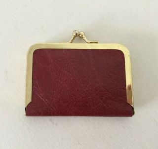 Vintage Travel Sewing Kit Burgundy Leather Case Pouch Mini Purse 1