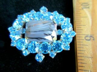 Magnificent Czech Vintage Glass Rhinestone Button Turquoise W/c Striped Stone