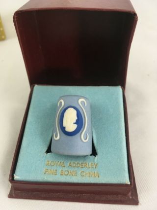 Vintage Royal Adderley Fine Bone China Blue Cameo Thimble