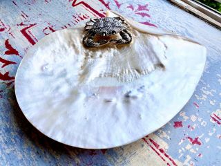 Lotus Arts De Vivre Natural Mother Of Pearl Plate With Sterling Silver Crab