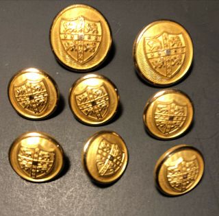 Vintage Brass Crest Button Set Of 8 Made In England