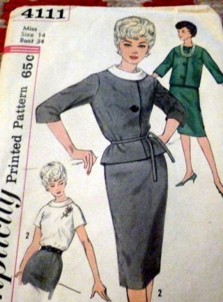 Lovely Vtg 1960s Suit & Blouse Sewing Pattern 14/34