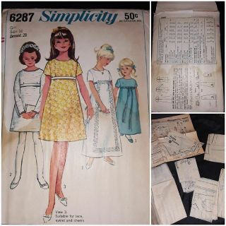 Simplicity Vtg Vintage 6287 Pattern Dress Girl Size 10 1965 60 