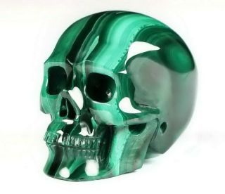 Gemstone 2.  0 " Malachite Carved Crystal Skull,  Realistic,  Crystal Healing 014