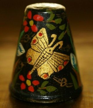 Kashmiri India Hand Painted Thimble - Golden Butterfly