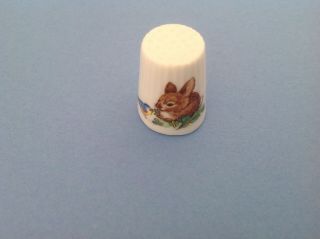 Vintage Bone China Thimble With Bunny Rabbit And A Blue & Yellow Bird (easter)