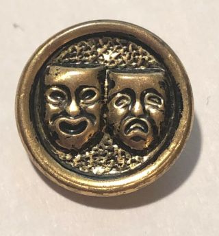 Vintage Gold Metal Theater Comedy & Tragedy Masks Button - 5/8 " (f7)
