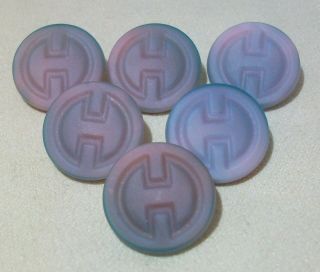 Set Of 6 (six) Vintage Frosted Green Pink Czech Glass Buttons 3/4 " 18 Mm