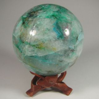 2.  6 " Blue Chrysocolla/malachite In Quartz Gemstone Sphere W/ Stand – Peru - 66mm