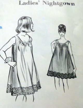 Lovely Vtg 1960s Nightgown Sewing Pattern Small