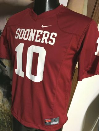 Nike Team Ou Oklahoma Sooners Red 10 Game Football Jersey Boys Youth L Large Euc