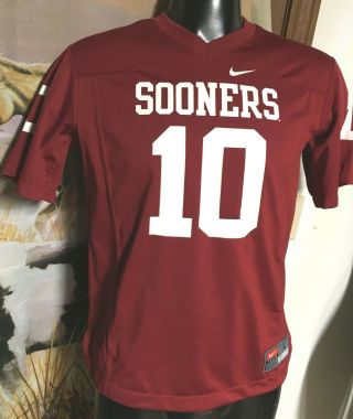 NIKE Team OU Oklahoma Sooners red 10 Game FOOTBALL JERSEY BOYS Youth L Large EUC 2