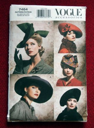 Vogue Accessories Vintage 1930s And 1940s Hats Sewing Pattern 7464 One Size