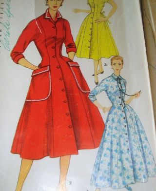 Vtg 50s Simplicity Sewing Pattern 4924 Housecoat & Dress Sz 12 Uncut