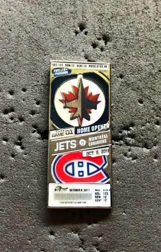 Winnipeg Jets Game 01 Home Opener Oct.  9,  2011 (vs Canadiens) Nhl Hockey Pin