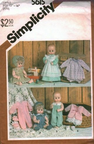 5615 Vintage Simplicity Sewing Pattern Wardrobe Small Dolls 13 - 14 " Tiny Tears