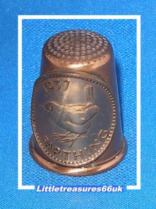 Felix Morel Copper With 1937 Farthing Coin Thimble.