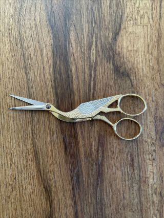 Vintage Robi Klaas Solingen Stork/crane Needle Point Scissor Gold & Silver Tlc